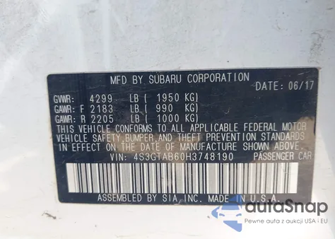 2017 Subaru Impreza 2.0I Premium from USA, damaged, VIN 4S3GTAB60H3748190